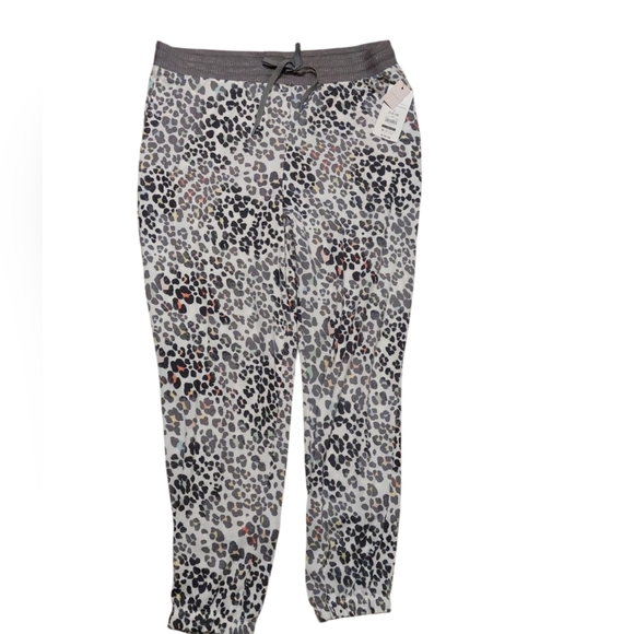 TWO Secret Treasure pajama pair gray lounge joggers cheetah and striped print - Picture 2 of 5
